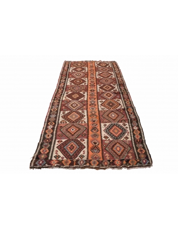 Decorative Vintage Turkish Kars Kilim Rug - 4`0″ x 10`9″