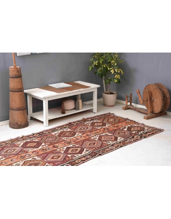Decorative Vintage Turkish Kars Kilim Rug - 4`0″ x 10`9″