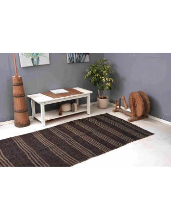 Brown Vintage Striped Kilim Rug - 4`4″ x 9`0″