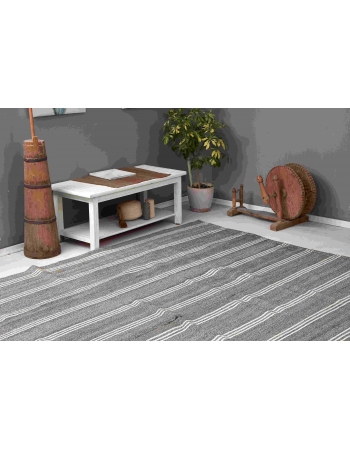 Large Vintage Gray Kilim Rug - 9`5″ x 12`2″