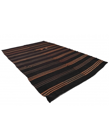 Large Vintage Brown & Orange Kilim Rug - 8`4″ x 12`10″