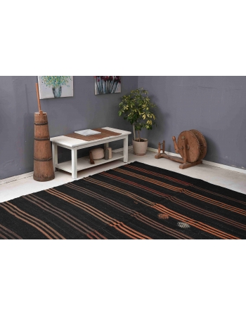 Large Vintage Brown & Orange Kilim Rug - 8`4″ x 12`10″