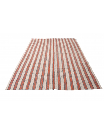 Vintage Orange & White Kilim Rug - 7`5″ x 10`2″