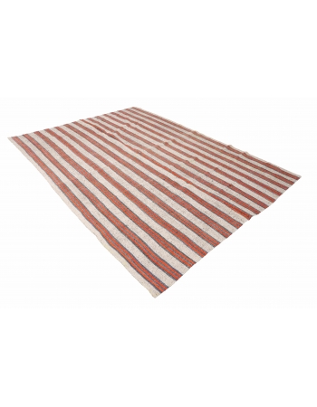 Vintage Orange & White Kilim Rug - 7`5″ x 10`2″
