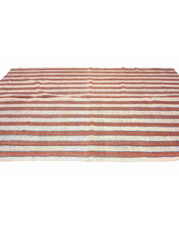 Vintage Orange & White Kilim Rug - 7`5″ x 10`2″