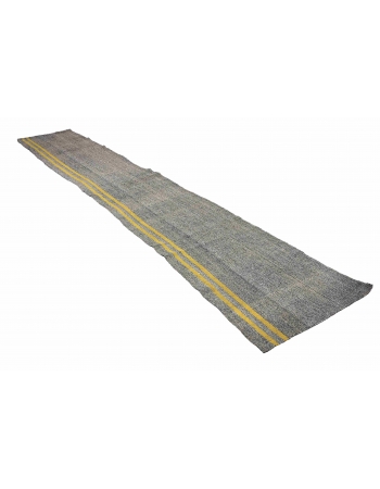 Gray & Yellow Vintage Kilim Runner - 2`6″ x 14`3″