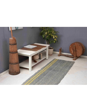 Gray & Yellow Vintage Kilim Runner - 2`6″ x 14`3″
