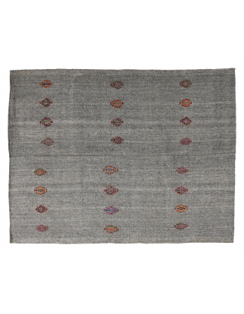 Embroidered Gray Vintage Kilim Rug - 6`8″ x 8`4″ Embroidered Gray Vintage Kilim Rug - 6`8″ x 8`4″