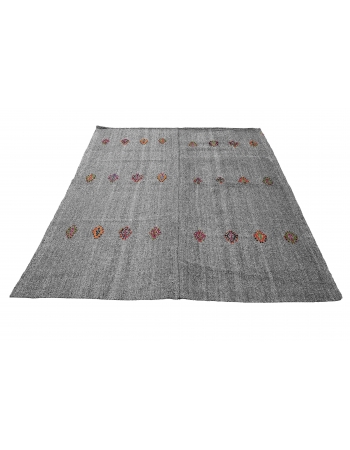 Embroidered Gray Vintage Kilim Rug - 6`8″ x 8`4″