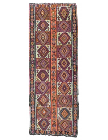 Decorative Vintage Turkish Kars Kilim Rug - 4`0″ x 10`9″