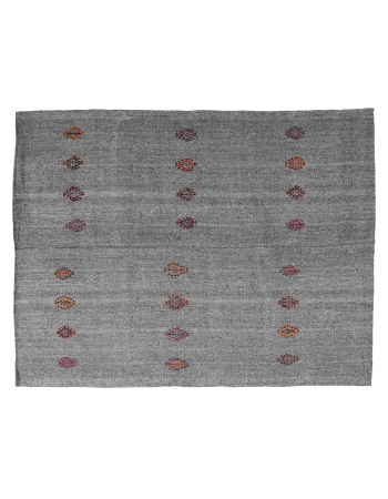 Embroidered Gray Vintage Kilim Rug - 6`8″ x 8`4″