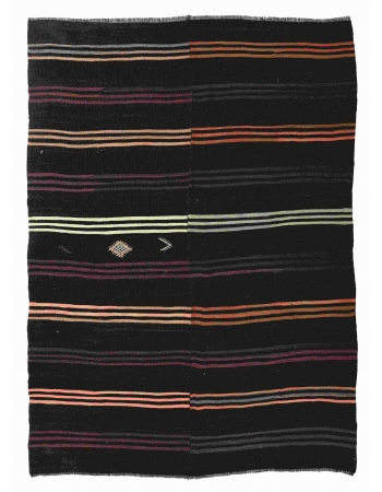 Vintage Large Dark Brown Kilim Rug - 8`0″ x 11`2″