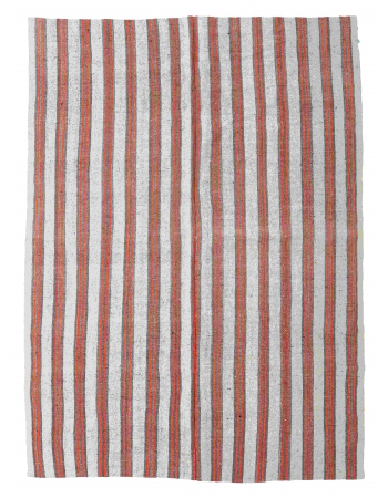 Vintage Orange & White Kilim Rug - 7`5″ x 10`2″