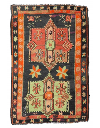 Vintage Turkish Kars Kilim Rug - 5`3″ x 8`4″