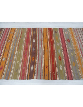 Embroidered colorful vintage kilim rug