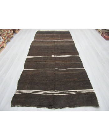 Vintage White striped brown unique kilim rug