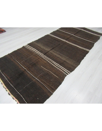 Vintage White striped brown unique kilim rug