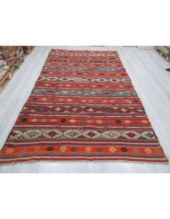 Embroidered Vintage Turkish Kilim Rug