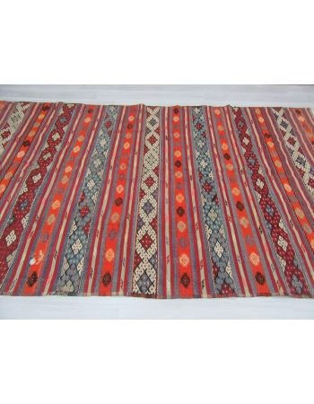 Embroidered Vintage Turkish Kilim Rug