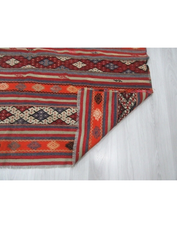 Embroidered Vintage Turkish Kilim Rug