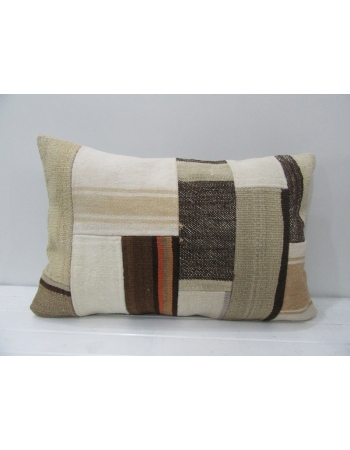 White / Brown Vintage Patchwork Kilim Pillow