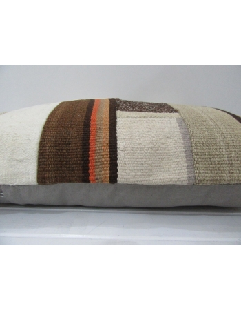 White / Brown Vintage Patchwork Kilim Pillow