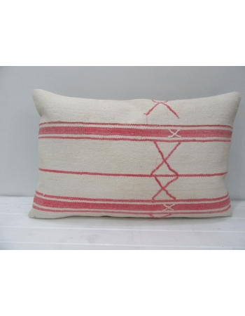 White & Coral Striped Kilim Pillow