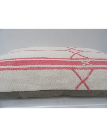White & Coral Striped Kilim Pillow