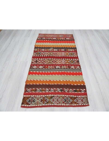 Antique striped embroidered Turkish kilim rug