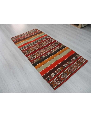 Antique striped embroidered Turkish kilim rug