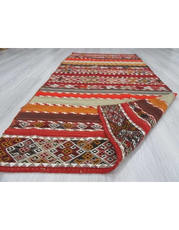 Antique striped embroidered Turkish kilim rug