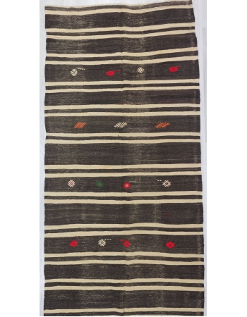 Black / White Striped Vİntage Turkish Kilim Rug