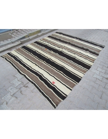 Black / Gray /White Striped Kilim Rug