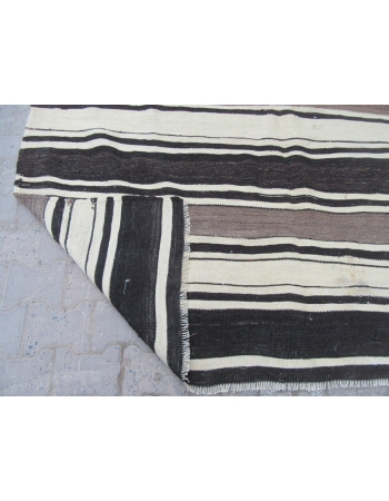 Black / Gray /White Striped Kilim Rug