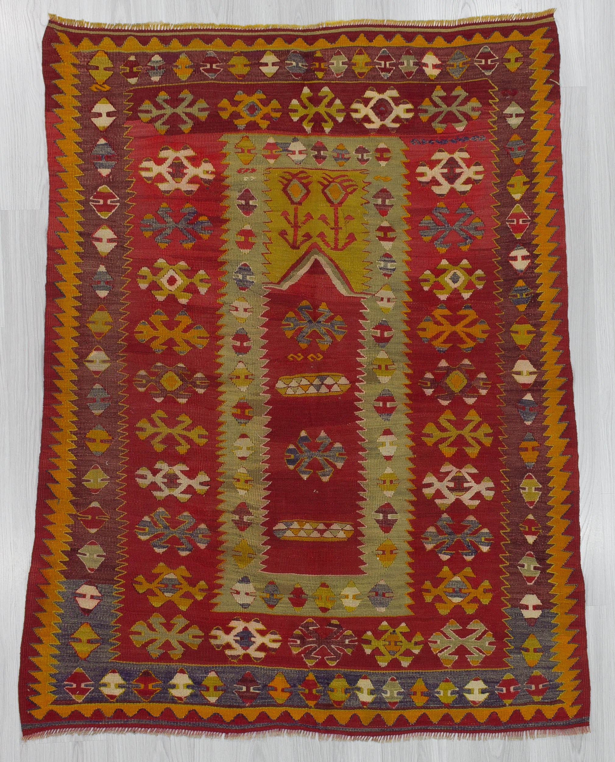 Vintage Turkish prayer kilim rug